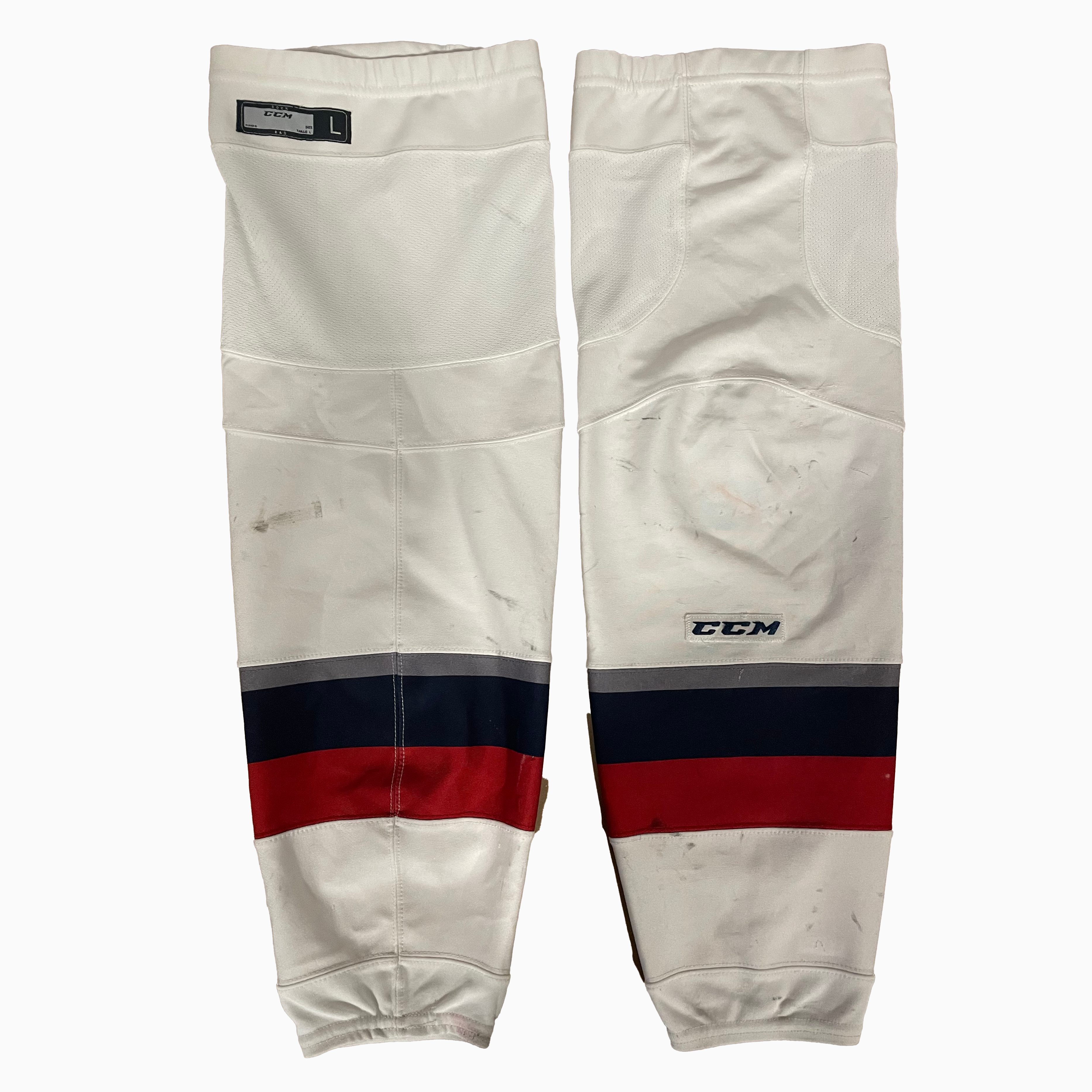 ECHL - Chaussettes de hockey CCM d'occasion (blanc/bleu marine/rouge)